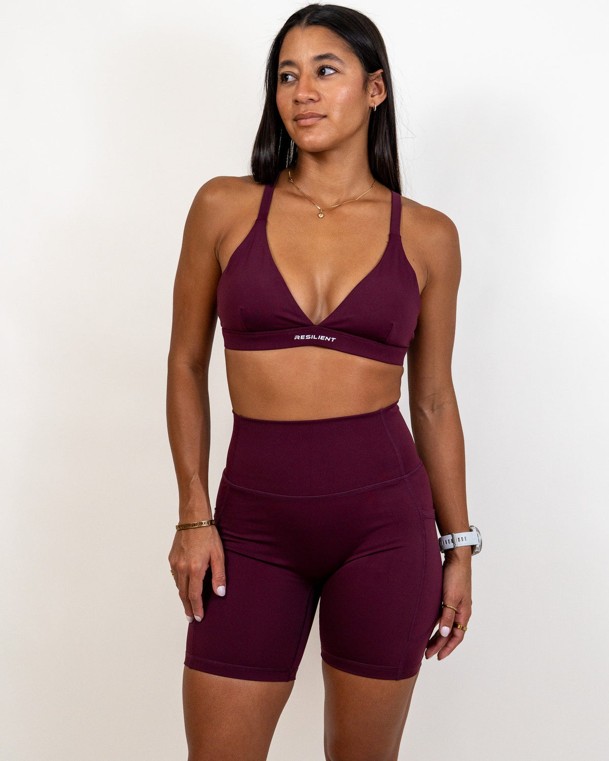 Define Biker Short with Pockets- Wine - - Resilient Active