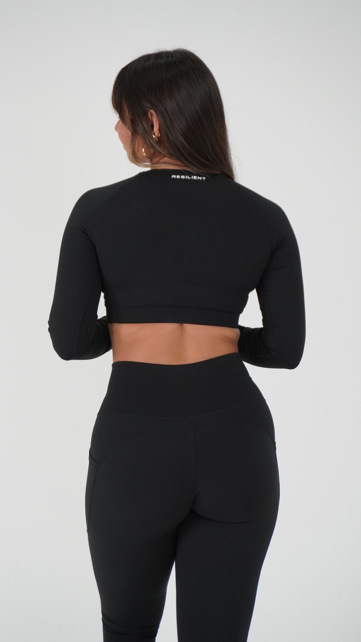 Functional Fitted Long Sleeve Crop Top - Black - Resilient Active