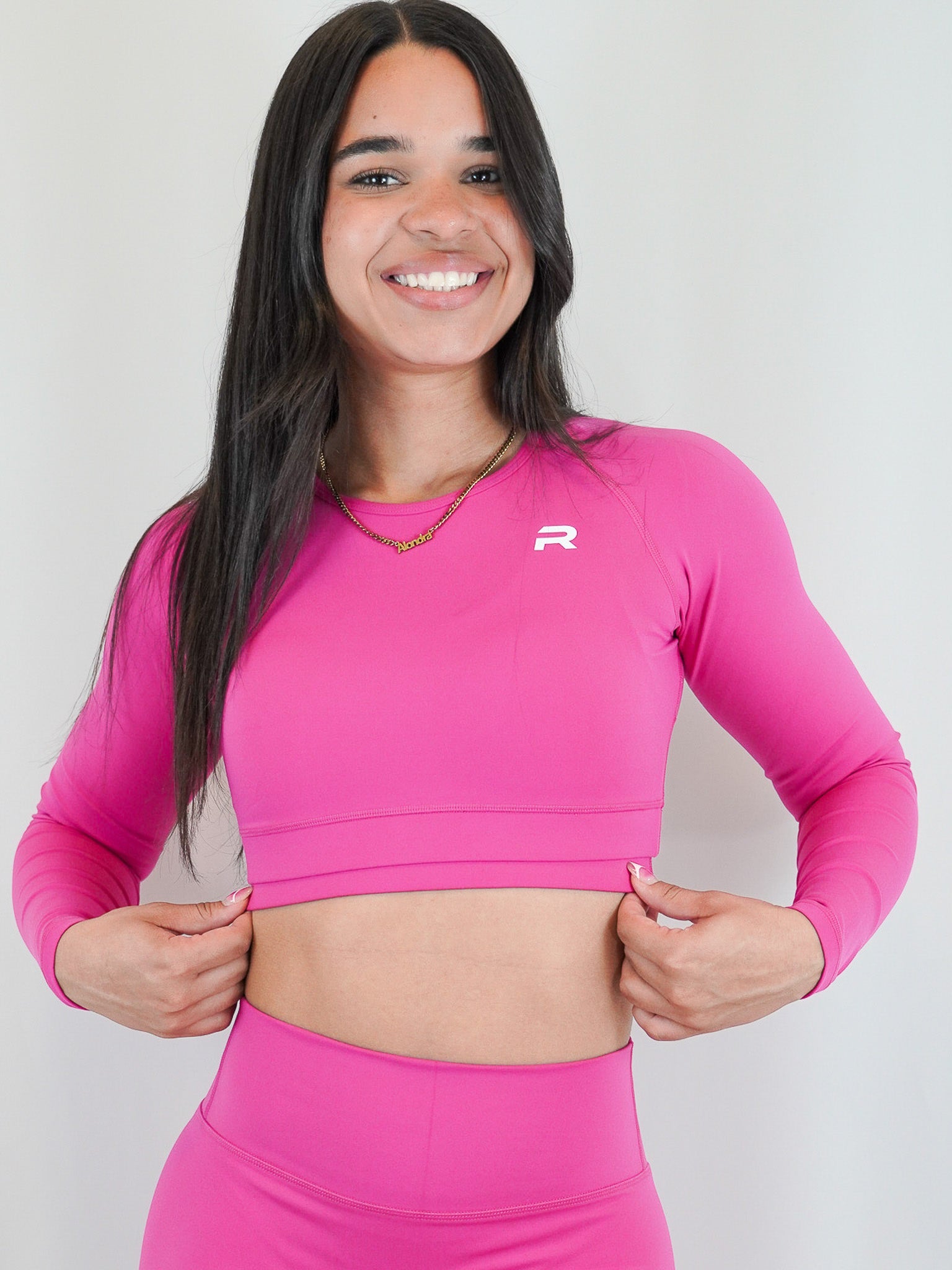 Functional Fitted Long Sleeve Crop Top - Hot Pink - Resilient Active