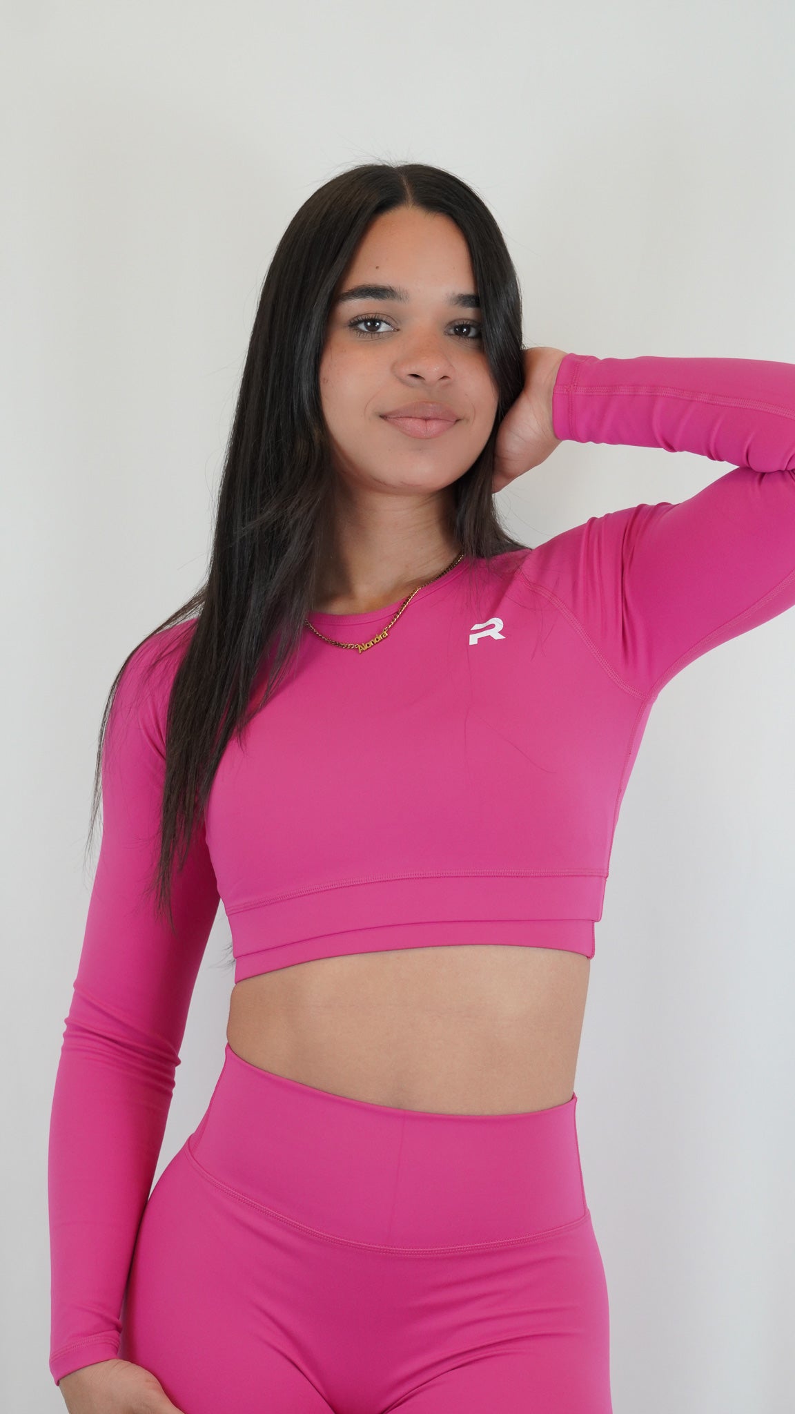 Functional Fitted Long Sleeve Crop Top - Hot Pink - Resilient Active