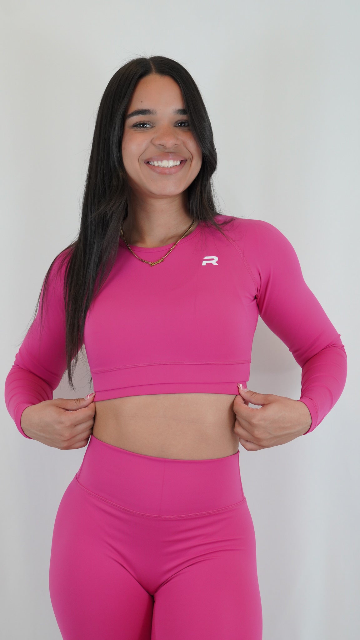 Functional Fitted Long Sleeve Crop Top - Hot Pink - Resilient Active