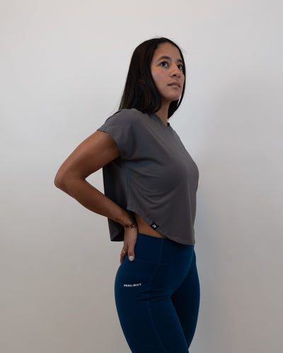 Relax Crop Tee - Charcoal Gray - Resilient Active